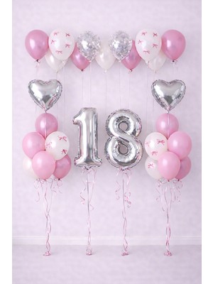 Pembe Prenses Konsept Yaş Seçenekli Pembe Kurdeleli Doğum Günü Mumlu Balon Seti