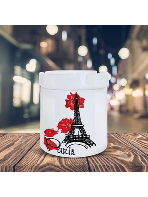 Asilmeydan Kırmızı Çiçekler Eyfel Kulesi Baskılı Küllük Kül Tablası -33610