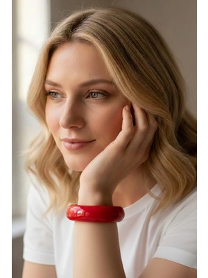 Caş Dekorasyon Kırmızı Renk Kemik Mika Bileklik