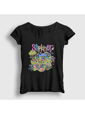 Presmono Kadın Siyah Picnic Piknik Metal Slipknot T-Shirt