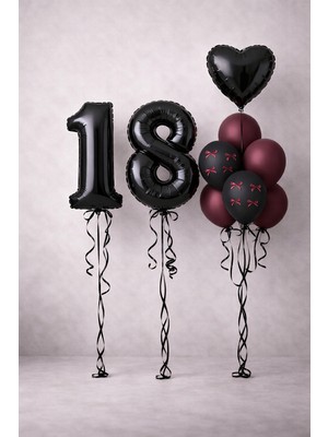 Bordo Kurdeleli Cherry Konsept Yaş Seçenekli Doğum Günü Mini Balonseti