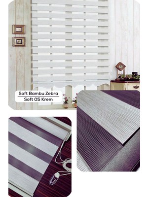 YS Perde Tasarım Modern Soft Bambu Antrasit Gri Zebra Stor Perde , Alüminyum Kasalı Yüksek Kaliteli - Krem SBX863/03W