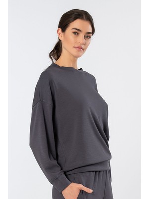 Türen Kadin Bisiklet Yaka Sweatshirt 3613/ANTRASIT