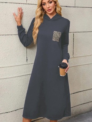 Modatıkla Kadın Uzun Kollu Kapşonlu Cep Detaylı Viskon Iki Iplik Maxi Elbise