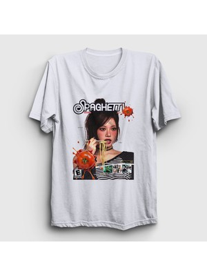 Presmono Unisex Beyaz Spaghetti Hong Eunchae Le Sserafim T-Shirt