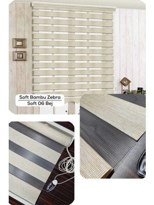 YS Perde Tasarım Modern Soft Bambu Antrasit Gri Zebra Stor Perde , Alüminyum Kasalı Yüksek Kaliteli - Açık Bej SBQ7863/03W