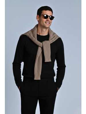 Guaraz Erkek Relax Fit Siyah Rahat Kesim %100 Pamuk Uzun Kollu Bisiklet Yaka Basic Tişört