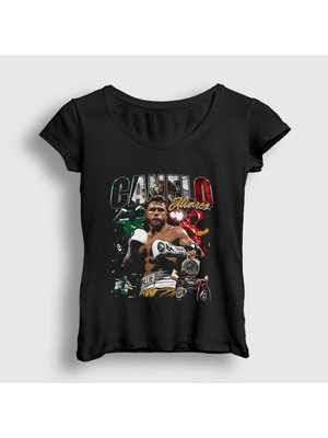 Presmono Kadın Siyah Poster Boks Boxing Canelo Alvarez T-Shirt