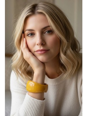 Caş Dekorasyon Sarı Renk Kemik Mika Bileklik