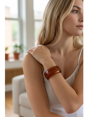 Caş Dekorasyon Kahverengi Kalın Kemik Mika Bileklik