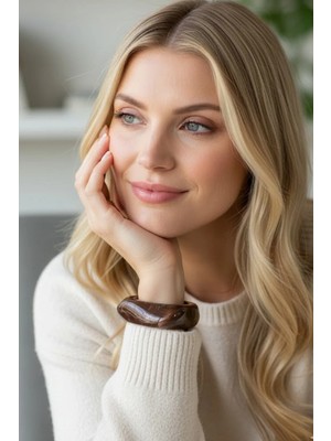 Caş Dekorasyon Kahverengi Renk Kemik Mika Bileklik