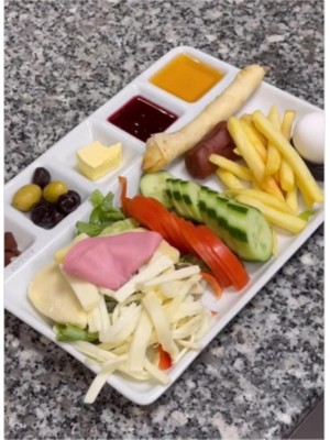 abnturk 4 Adet Kırılmayan Kahvaltı Sunum Tabağı 33X26CM Kahvaltılık 6 Bölme Sağlıklı Malzeme Tabldot Tepsisi