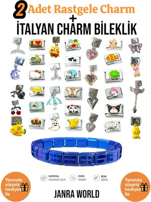 Janra World 2 Adet Rastgele Charm + Italyan Charm Bileklik Seti | Sürpriz Hediye Ile Birlikte
