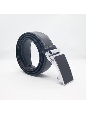 Paşala Leather Erkek Klasik Otomatik Raylı Sistem Suni Deri Kemer Siyah 3,5 cm Dikişli Deliksiz Dayanıklı Tokalı