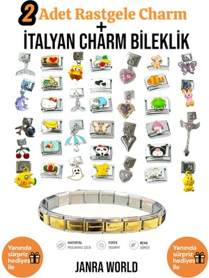 Janra World 2 Adet Rastgele Charm + Italyan Charm Bileklik Seti | Sürpriz Hediye Ile Birlikte