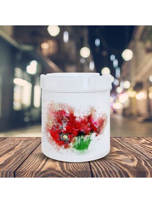 Asilmeydan Flowers Kırmızı Gelincik Çiçeği Baskılı Küllük Kül Tablası-27372