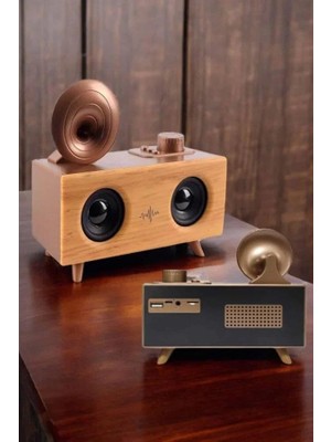 Dukkanıum Bluetooth Hoparlör Ahşap Klasik Retro Gramofon Bluetooth Müzik Kutusu