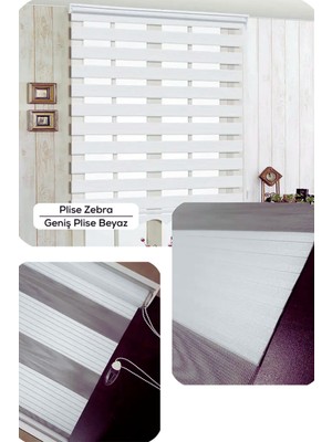 YS Perde Tasarım Modern Geniş Pliseli Krem Zebra Stor Perde , Alüminyum Kasalı Yüksek Kaliteli - Beyaz QXP739/01V