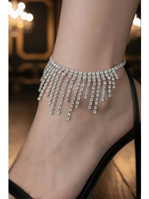 Caş Dekorasyon Gümüş Renk Taşlı Tasarım Halhal