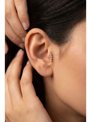 Parlak Zirkon Taşlı Dal Detay Tragus Helix Çelik Piercing
