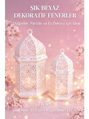 Nicomedia Dekoratif Ramazan Feneri Mumluk 2li Set Beyaz