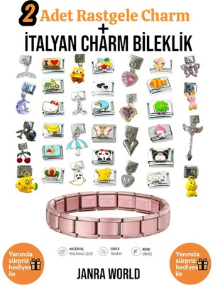 Janra World 2 Adet Rastgele Charm + Italyan Charm Bileklik Seti | Sürpriz Hediye Ile Birlikte