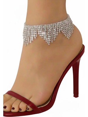 Caş Dekorasyon Gümüş Renk Taş Detaylı Tasarım Halhal