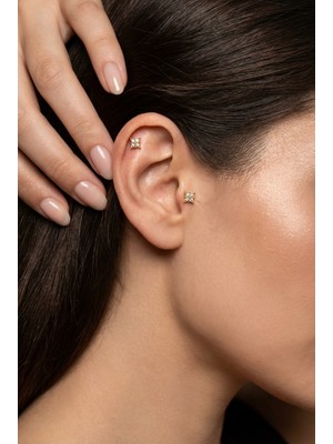 Zirkon Taşlı Zarif Yıldız Detay Çelik Tragus Helix Piercing