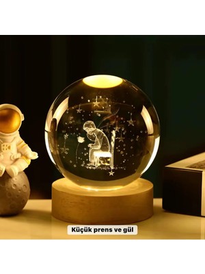 Dukkanıum Küçük Prens Temalı Büyük Boy Işıklı Cam Küre Ahşap Stand