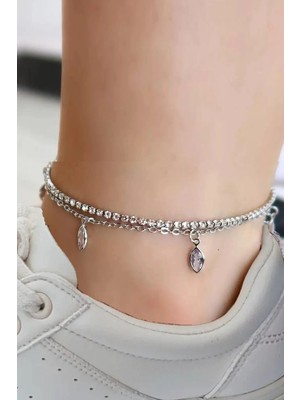 Caş Dekorasyon Gümüş Renk Taşlı Halhal