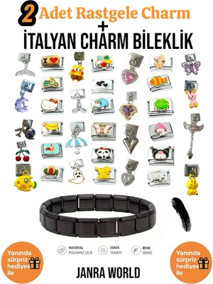 Janra World 2 Adet Rastgele Charm + Italyan Charm Bileklik Seti | Sürpriz Hediye Ile Birlikte