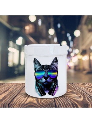 Asilmeydan Dj Cool Cat's Sevimli Kedi Baskılı Küllük Kül Tablası-11055