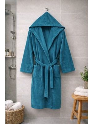Kadife Kapüşonlu Bornoz  %100 Pamuk