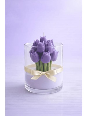 WAXERA Mor Lale Buketi Lavanta Kokulu %100 Doğal Soya Mum – Borosilikat Cam, El Yapımı, Parafin İçermez, 400 ml