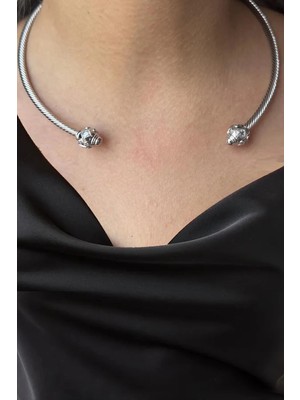 Caş Dekorasyon Gümüş Renk Metal Choker Kolye