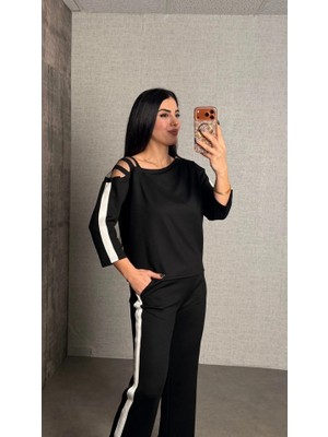 Kadın Uzun Kollu Kolu Tül Yanları Şerit Detay Modal Ikili Takım