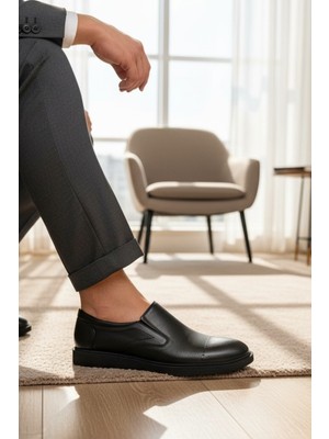 Enoch Erkek Siyah Bağcıksız Büyük Numara Klasik Ayakkabı (45-50)