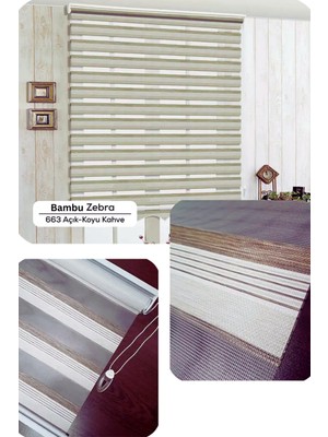 YS Perde Tasarım Lux Bambu Renk Geçişli Zebra Stor Perde Alüminyum Kasalı Yüksek Kaliteli - Krem/kahve BR1130/05W