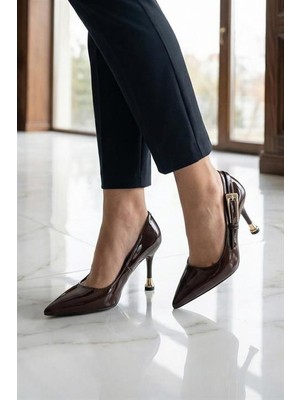 Difolia Kadın Fascino Kahverengi Rugan Stiletto Topuklu Ayakkabı