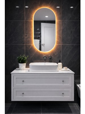 Digital Hayat Oval Elips LED Işıklı Ayna | Beyaz Günışığı Amber Mavi Kırmızı Rgb | Dekoratif Banyo Makyaj Aynası