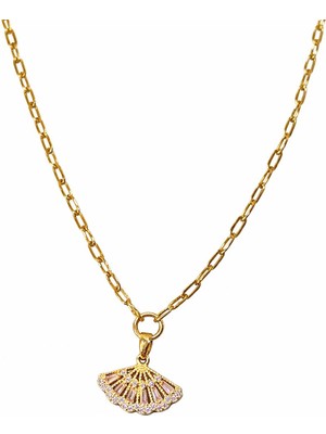 Suzi Shine Pembe Zirkon Taşlı Ataç Zincir Yelpaze Çelik Kolye