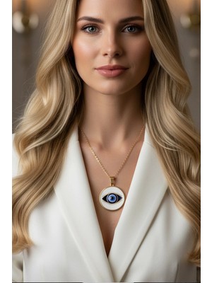 Caş Dekorasyon Altın Renk Göz Figür Çelik Kolye