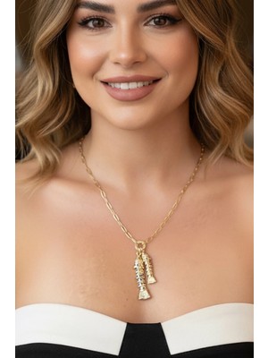 Caş Dekorasyon Altın Renk Balık Figür 14K Altın Kaplama Kolye