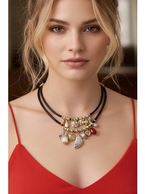 Caş Dekorasyon Siyah Renk Ikili Kolye