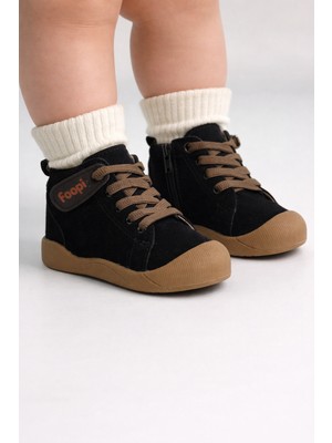 Foopi Podivo Unisex Fermuarlı ve Lastikli Ortopedik Çocuk Botu Siyah 19-30