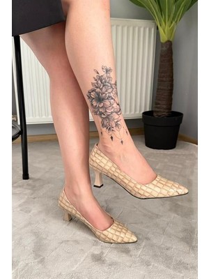 Difolia Kadın Sity Bej Kroko 6 cm Ince Topuklu Stiletto