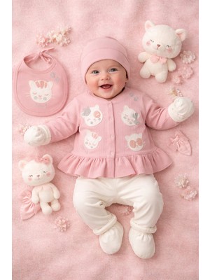 Ozz Baby Yenidoğan Kız Bebek 0-3 Ay Işlemeli 5'li  Hastane Çıkışı Zıbın Seti