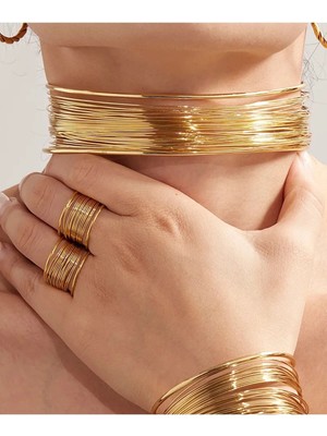 Caş Dekorasyon Altın Renk Metal Choker Kolye