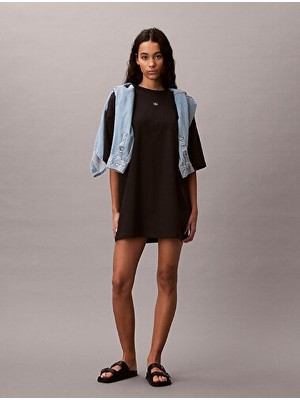 Calvin Klein Kadın Ss Oversize Woven Label T-Shirt Elbise