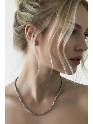 Caş Dekorasyon Gümüş Renk Zincir Unisex Çelik Kolye